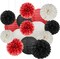 White Red Black Party Decorations - 15Pcs Tissue Paper Flower Pom Poms Lanterns Birthday Wedding Graduation Bachelorette Hanging Decor